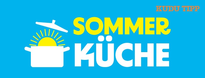 KUDU Tipp: Sommerküche. Grafik mit Kochtopf mit stilistischer Sonne. Per Klick landet man bei der Buchauswahl